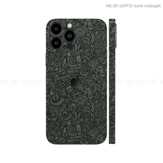 Dán Skin IPhone 12 Series Vân Nổi Pattern Cartoon Xanh | UVPT12