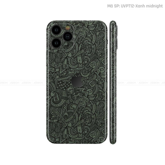 Dán Skin IPhone 11 Series Vân ICON Pattern Cartoon Xanh | UVPT12
