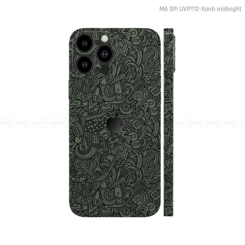 Dán Skin IPhone 16 Series Vân Pattern Cartoon Xanh | UVPT12