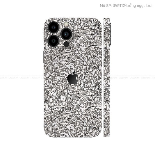 Dán Skin IPhone 14 Series Vân Pattern Cartoon Trắng | UVPT12