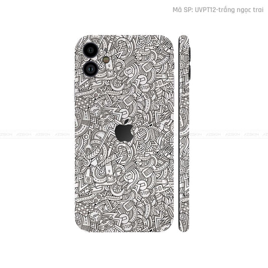 Dán Skin IPhone 11 Series Vân ICON Pattern Cartoon Trắng | UVPT12