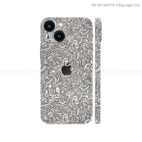 Dán Skin IPhone 14 Series Vân Pattern Cartoon Trắng | UVPT12