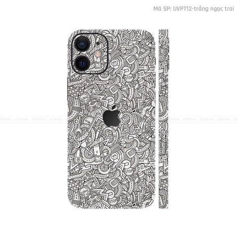 Dán Skin IPhone 12 Series Vân Nổi Pattern Cartoon Trắng | UVPT12