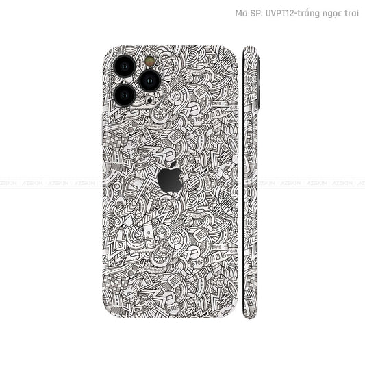 Dán Skin IPhone 11 Series Vân ICON Pattern Cartoon Trắng | UVPT12