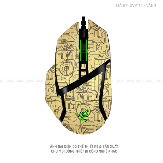 Skin Dán Chuột Razer Vân Nổi Hình Vi MẠCH 2023 Vàng | UVPT14