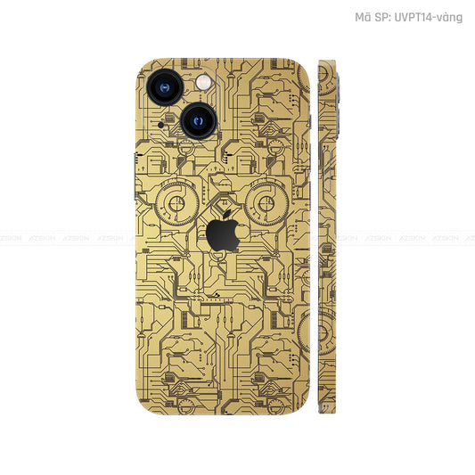 Dán Skin IPhone 14 Series Vân Vi Mạch 2023 Vàng Đồng | UVPT14