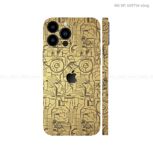 Dán Skin IPhone 14 Series Vân Vi Mạch 2023 Vàng Đồng | UVPT14