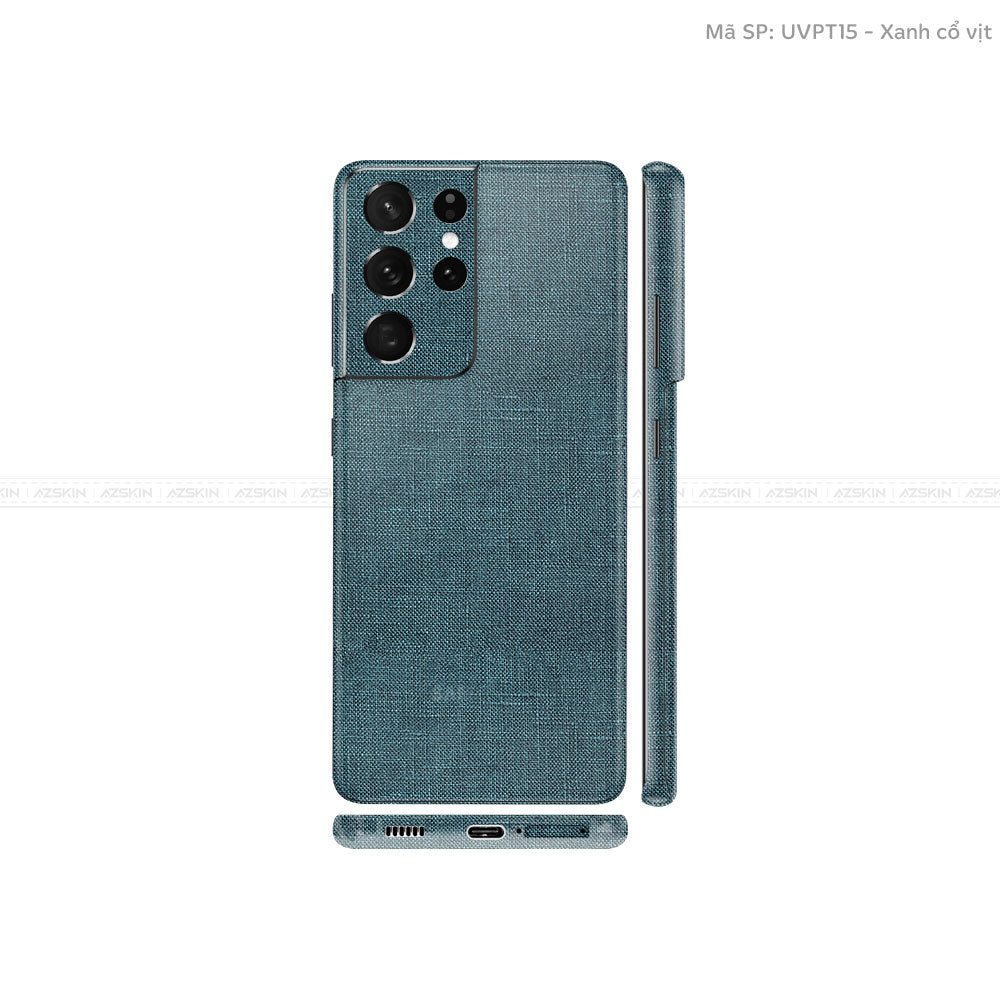 Dán Skin Galaxy S21 Series Vân Vải Xanh Cổ Vịt| UVPT15