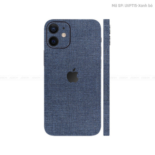Dán Skin IPhone 12 Series Vân Vải Xanh Blue | UVPT15