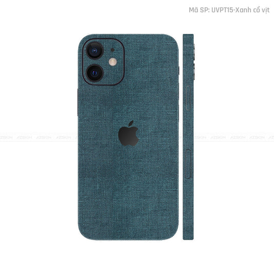 Dán Skin IPhone 12 Series Vân Vải Xanh Cổ Vịt | UVPT15