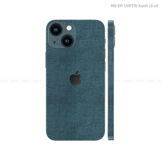 Dán Skin IPhone 14 Series Vân Vải Xanh Cổ Vịt | UVPT15