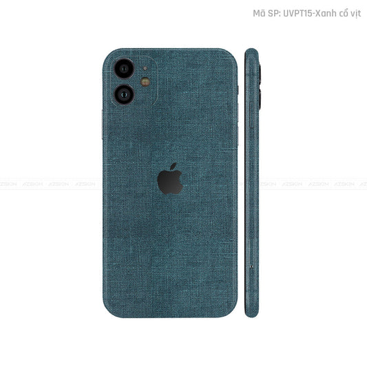 Dán Skin IPhone 11 Series Vân Vải Xanh Cổ Vịt | UVPT11