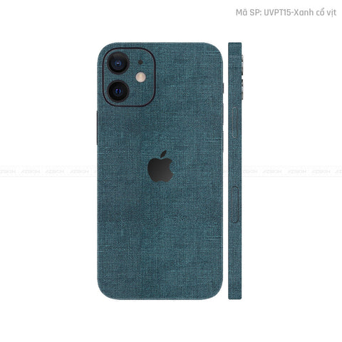 Dán Skin IPhone 12 Series Vân Vải Xanh Cổ Vịt | UVPT15