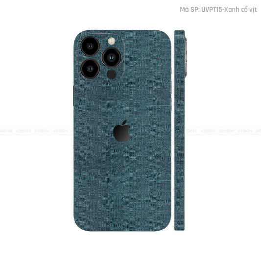 Dán Skin IPhone 14 Series Vân Vải Xanh Cổ Vịt | UVPT15