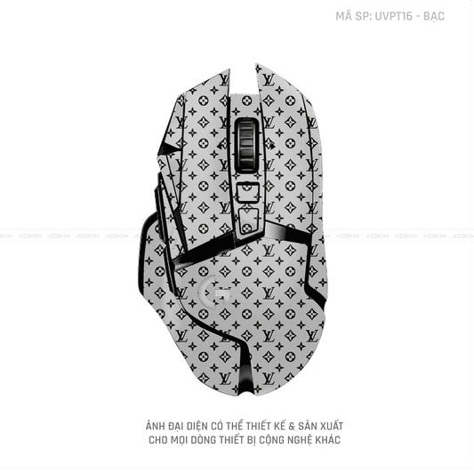 Skin Dán Chuột Logitech Vân Nổi Vân LV Đen Vàng | UVPT16