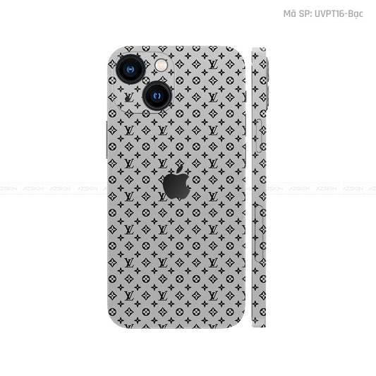Dán Skin IPhone 14 Series Vân LV Bạc | UVPT16