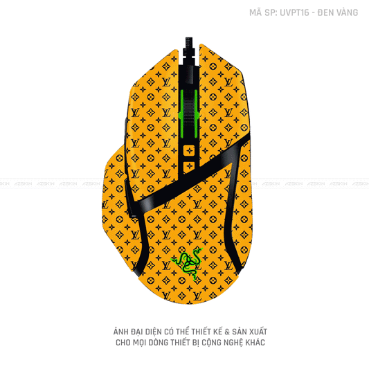 Skin Dán Chuột Razer Vân Nổi Hình Vân LV Đen Vàng | UVPT16