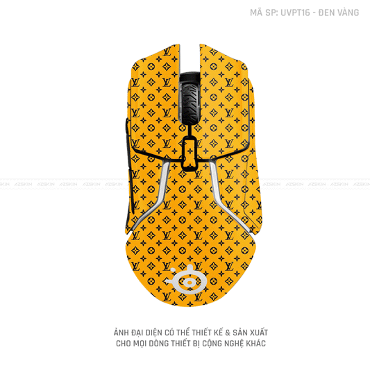 Skin Dán Chuột Steelseries Vân Nổi Vân LV Đen Vàng | UVPT16