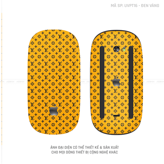 Skin Dán Chuột Apple Magic Mouse Vân Nổi Hình Vân LV Màu Đen Vàng | UVPT16