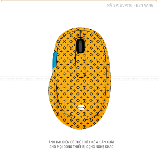 Skin Dán Chuột Microsoft Vân Nổi Hình Vân LV Đen Vàng | UVPT16