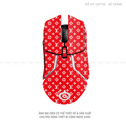 Skin Dán Chuột Steelseries Vân Nổi Vân LV Đỏ Trắng | UVPT16