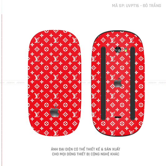 Skin Dán Chuột Apple Magic Mouse Vân Nổi Hình Vân LV Màu Đỏ Trắng | UVPT16