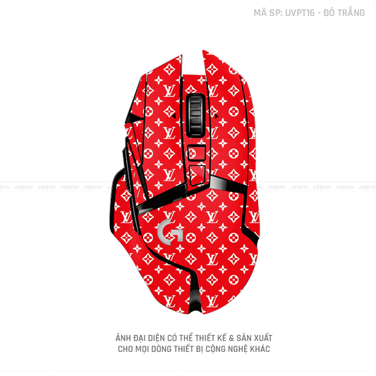 Skin Dán Chuột Logitech Vân Nổi Vân LV Đỏ Trắng | UVPT16
