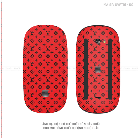 Skin Dán Chuột Apple Magic Mouse Vân Nổi Hình Vân LV Màu Đỏ | UVPT16