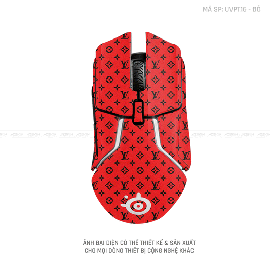 Skin Dán Chuột Steelseries Vân Nổi Vân LV Đỏ Đen | UVPT16