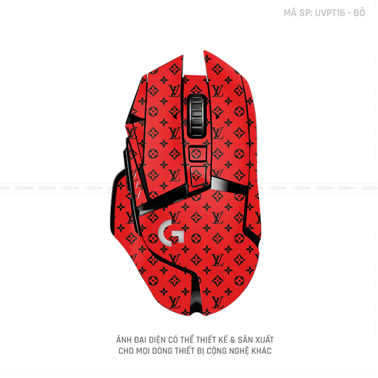 Skin Dán Chuột Logitech Vân Nổi Vân LV Đỏ Đen | UVPT16
