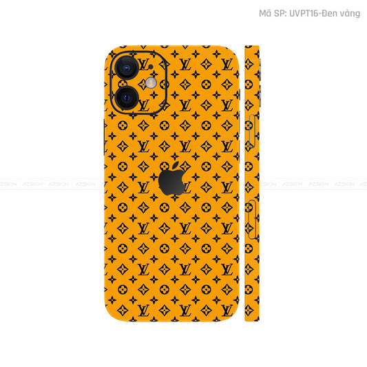 Dán Skin IPhone 12 Series Vân Pattern LV Vàng Đen | UVPT16