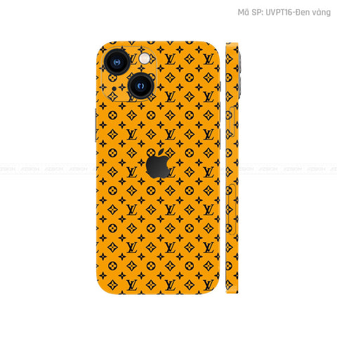 Dán Skin IPhone 16 Series Vân Pattern LV Vàng Đen | UVPT16