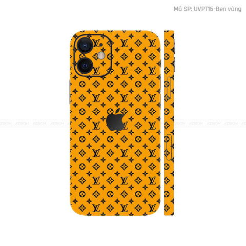 Dán Skin IPhone 12 Series Vân Pattern LV Vàng Đen | UVPT16