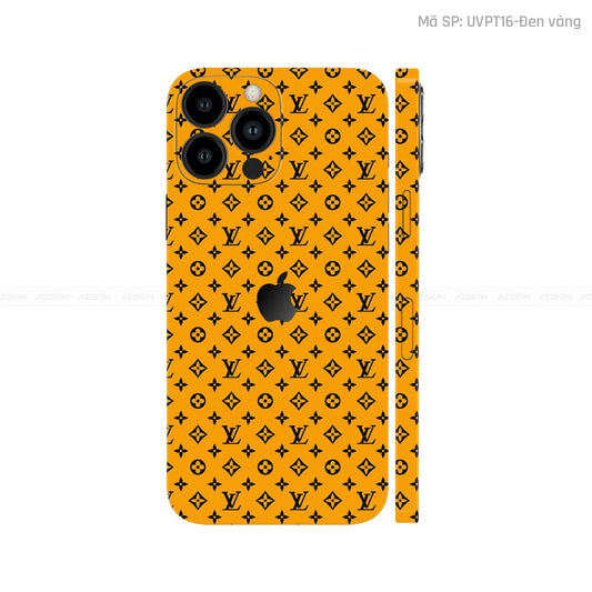 Dán Skin IPhone 12 Series Vân Pattern LV Vàng Đen | UVPT16