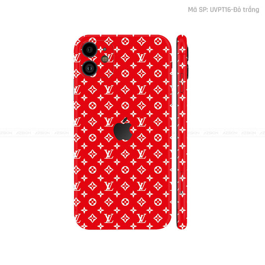Dán Skin IPhone 11 Series Vân Pattern LV Đỏ Trắng| UVPT16