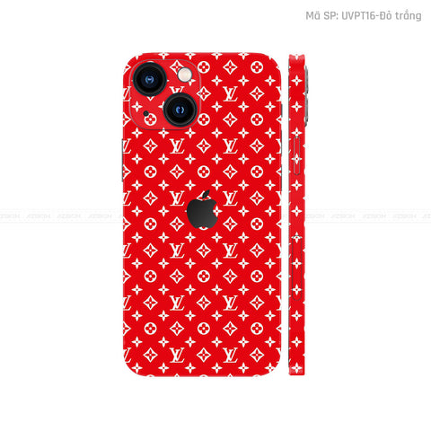 Dán Skin IPhone 16 Series Vân Pattern LV Đỏ Trắng | UVPT16