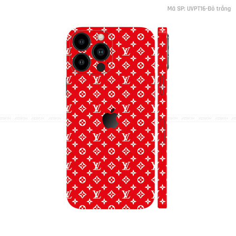 Dán Skin IPhone 14 Series Vân LV Đỏ Trắng | UVPT16