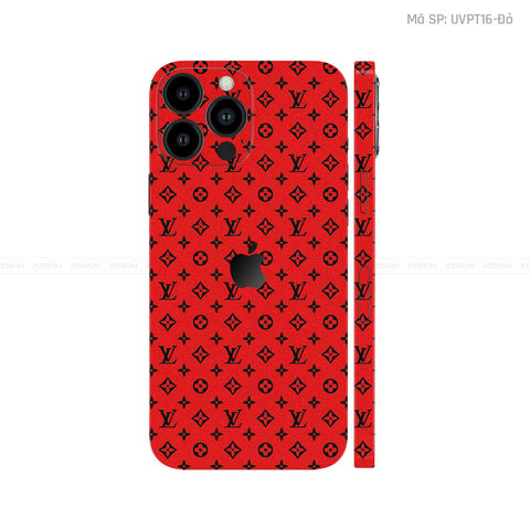 Dán Skin IPhone 16 Series Vân Pattern LV Đỏ Đen | UVPT16