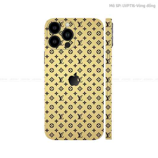 Dán Skin IPhone 14 Series Vân LV Vàng Đồng | UVPT16