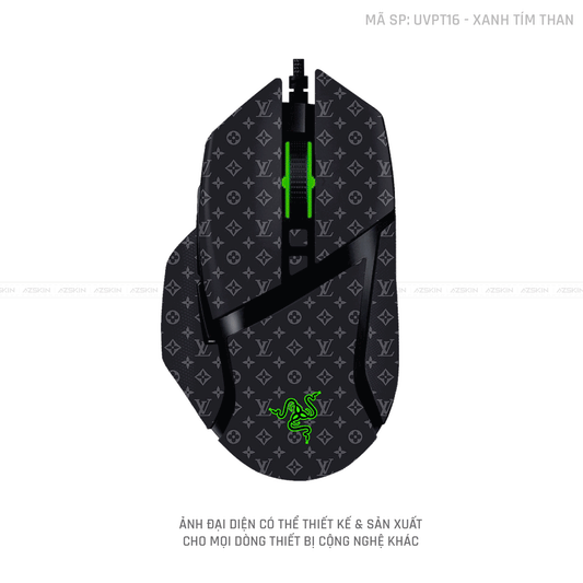 Skin Dán Chuột Razer Vân Nổi Hình Vân LV Xanh Tím Than | UVPT16