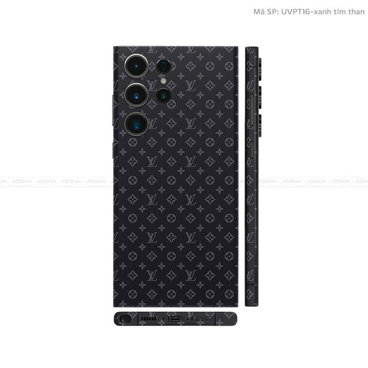 Dán Skin Samsung Galaxy S24 Series Vân Nổi LV Xanh Tím Than | UVPT16