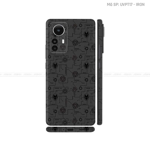 Dán Skin Xiaomi 12 Series Vân Nổi Iron Man Đen | UVPT17