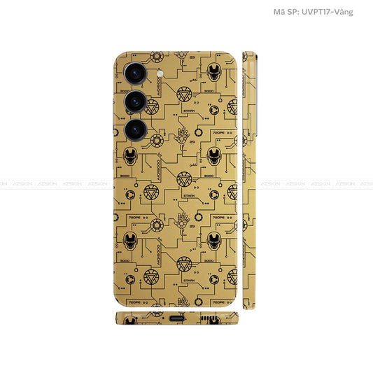 Dán Skin Samsung Galaxy S24 Series Vân Nổi Iron Man Vàng Đồng | UVPT17