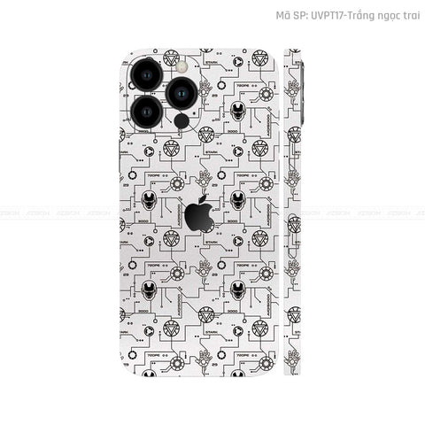 Dán Skin IPhone 12 Series Vân Nổi IRonman Trắng | UVPT17
