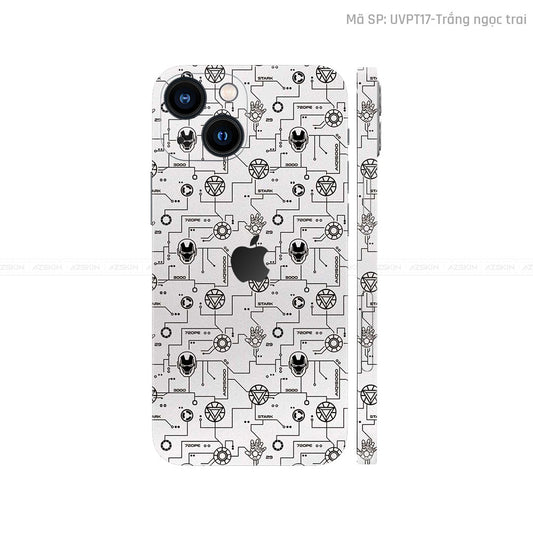 Dán Skin IPhone 13 Series Vân Pattern IRonman Trắng | UVPT17