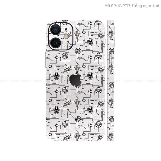 Dán Skin IPhone 12 Series Vân Nổi IRonman Trắng | UVPT17