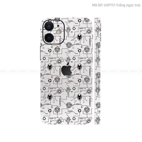 Dán Skin IPhone 12 Series Vân Nổi IRonman Trắng | UVPT17