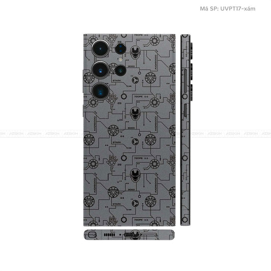 Dán Skin Samsung Galaxy S24 Series Vân Nổi Iron Man Xám | UVPT17