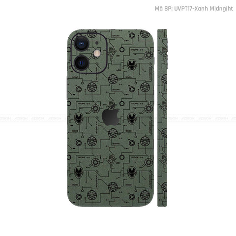 Dán Skin IPhone 12 Series Vân Nổi IRonman Xanh | UVPT17