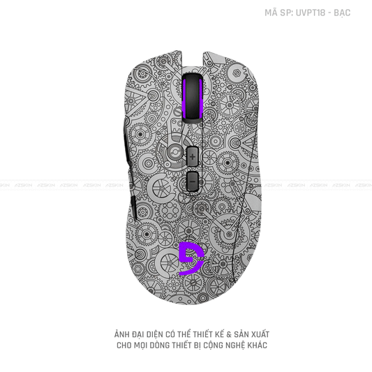Skin Dán Chuột Fuhlen Vân Nổi Hình Động Cơ Màu Bạc | UVPT18